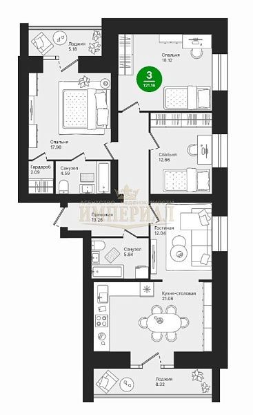 Купить трехкомнатную квартиру 122 м² в Йошкар-Оле на 5/9 этаже за 14539200 ₽