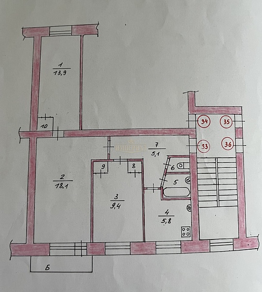 3-к квартира, 57 кв.м.