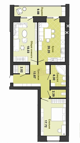 2-к квартира в новостройке, 85 кв.м.