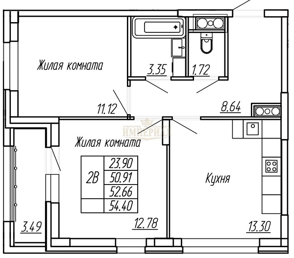 Купить новую двухкомнатную квартиру в новостройке 52.66 м² в Йошкар-Оле на 8/16 этаже за 6037900 ₽