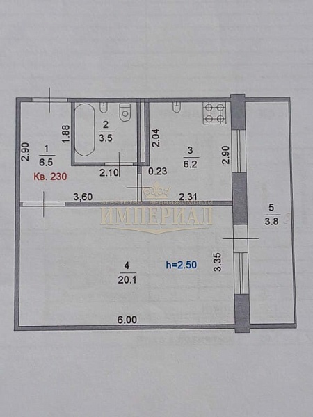 1-к квартира, 38 кв.м.