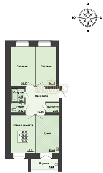 3-к квартира, 88 кв.м.