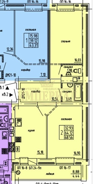 Купить новую двухкомнатную квартиру в новостройке 68.56 м² в Йошкар-Оле на 7/16 этаже за 5488000 ₽