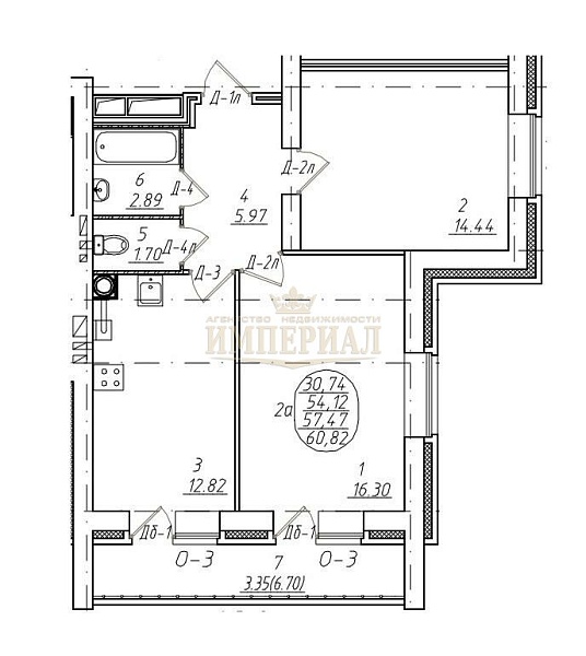 2-к квартира в новостройке, 57 кв.м.