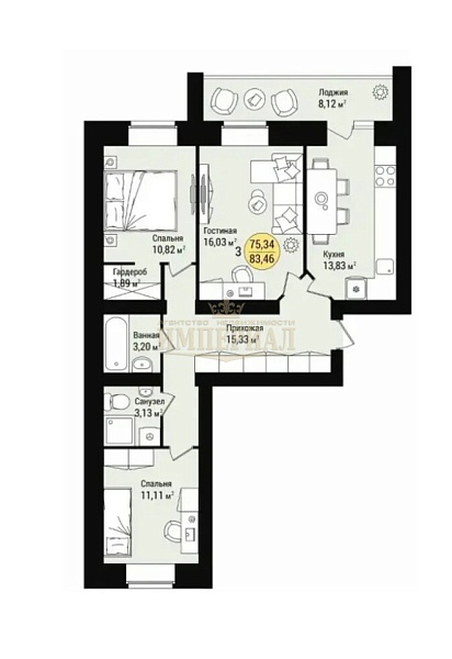 Купить трехкомнатную квартиру 83.46 м² в Йошкар-Оле на 2/9 этаже за 10182120 ₽