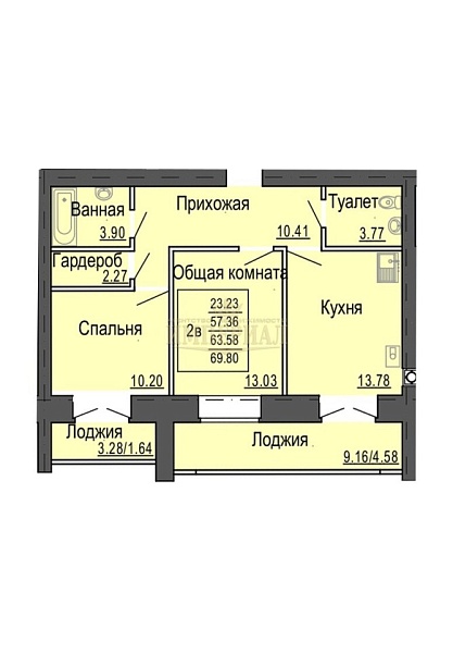 Купить двухкомнатную квартиру 63.58 м² в Йошкар-Оле на 7/9 этаже за 6803060 ₽