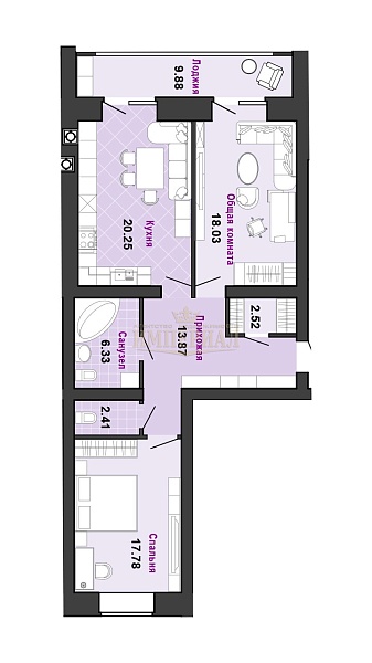 2-к квартира, 86 кв.м.