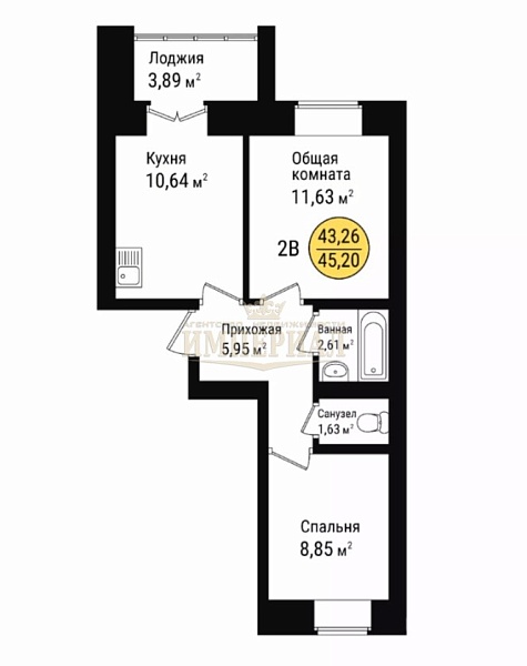 Купить новую двухкомнатную квартиру в новостройке 45.19 м² в Йошкар-Оле на 9/10 этаже за 4835330 ₽