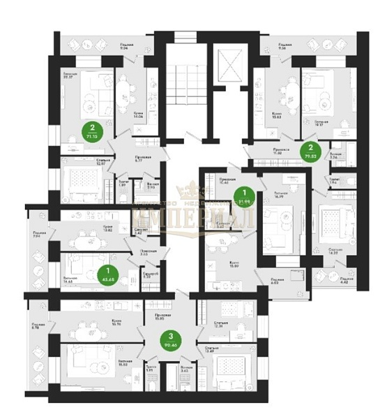 3-к квартира, 90 кв.м.