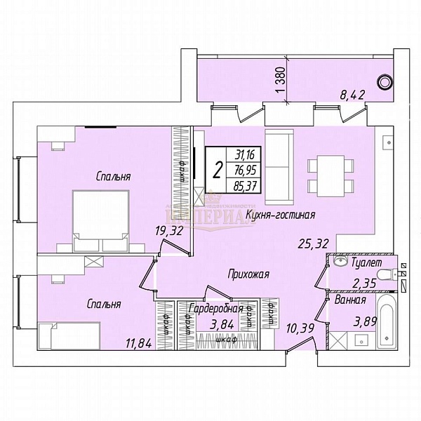 2-к квартира в новостройке, 85 кв.м.