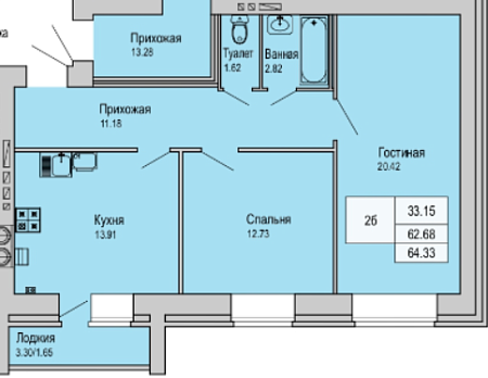 Купить новую двухкомнатную квартиру в новостройке 62 м² в Йошкар-Оле на 4/9 этаже за 3900000 ₽