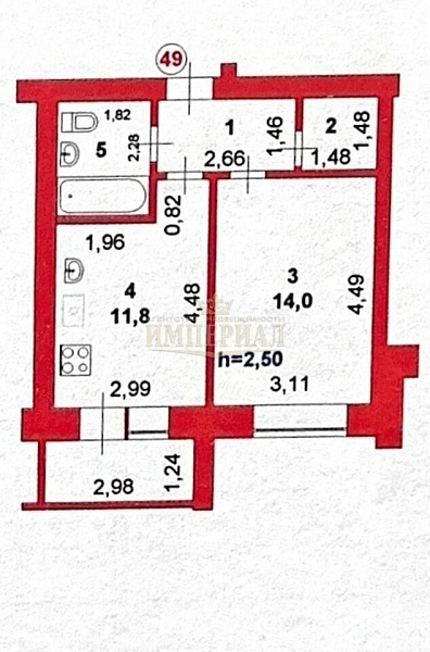 1-к квартира, 39 кв.м.