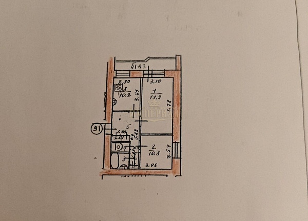 2-к квартира, 55 кв.м.