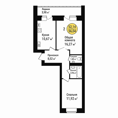 Купить новую двухкомнатную квартиру в новостройке 56.04 м² в Йошкар-Оле на 3/9 этаже за 4051692 ₽