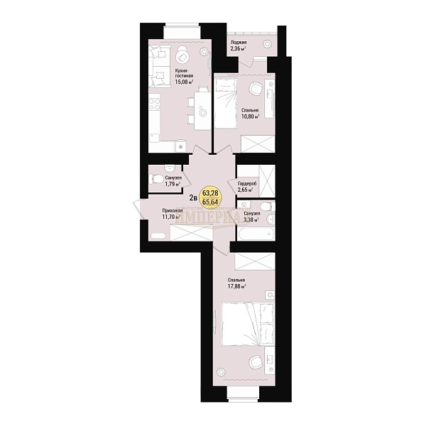 2-к квартира в новостройке, 41 кв.м.