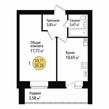 Купить 1-к квартиру 39 м² на 4/9 этаже в новостройке г. Йошкар-Ола за 3096000 рублей