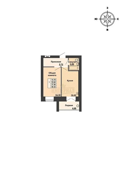 Купить однокомнатную квартиру 40.32 м² в Йошкар-Оле на 7/8 этаже за 4596000 ₽