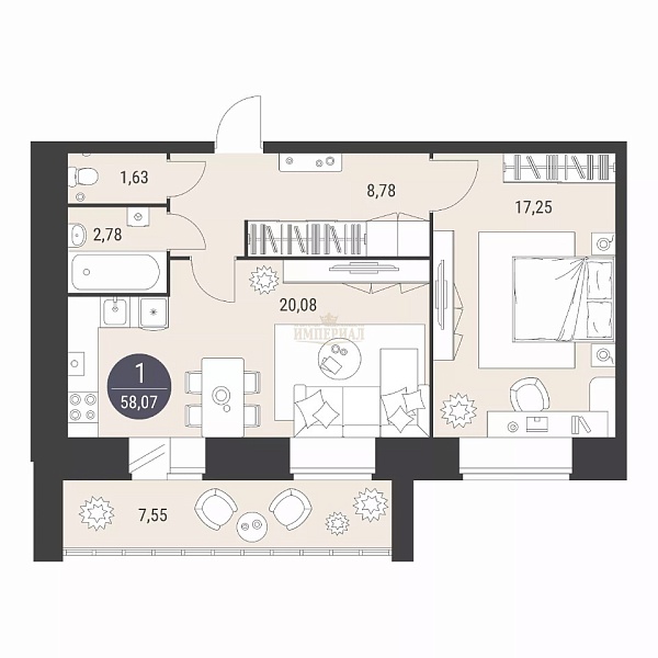 Купить двухкомнатную квартиру 58.8 м² в Йошкар-Оле на 6/10 этаже за 5672700 ₽