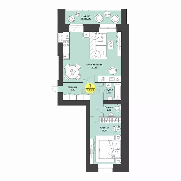 Купить новую двухкомнатную квартиру в новостройке 64 м² в Йошкар-Оле на 2/9 этаже за 5778900 ₽
