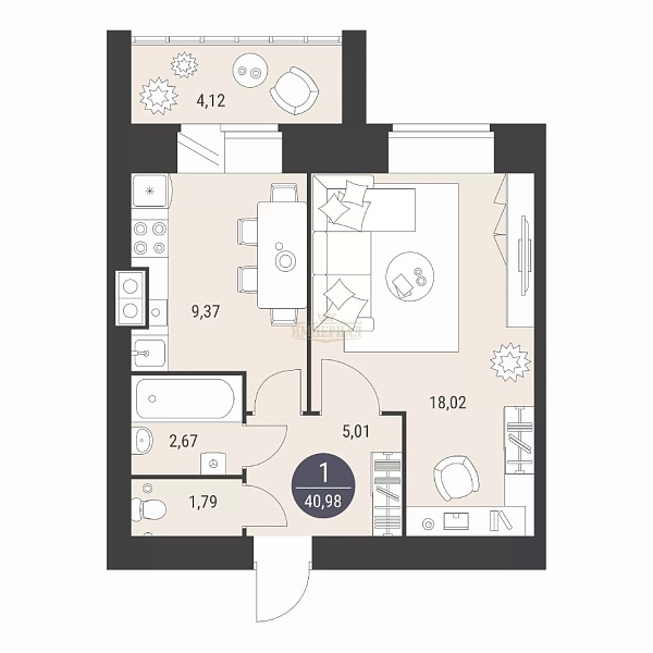 Купить однокомнатную квартиру 41 м² в Йошкар-Оле на 7/10 этаже за 4151400 ₽